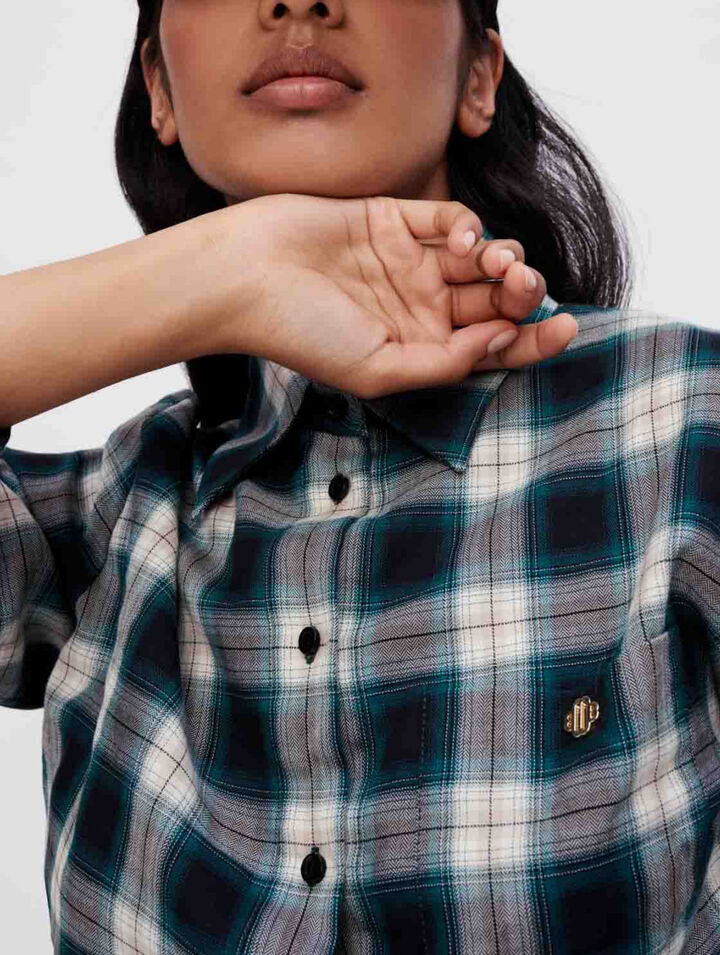 Chemise cropped en coton à carreaux