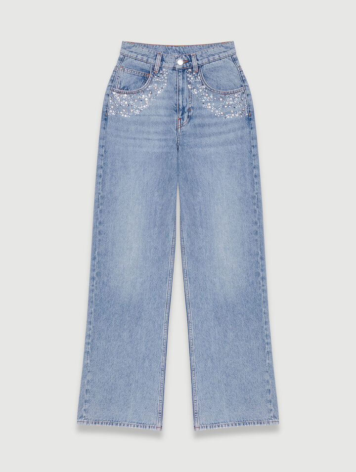 Straight-leg jeans with rhinestones