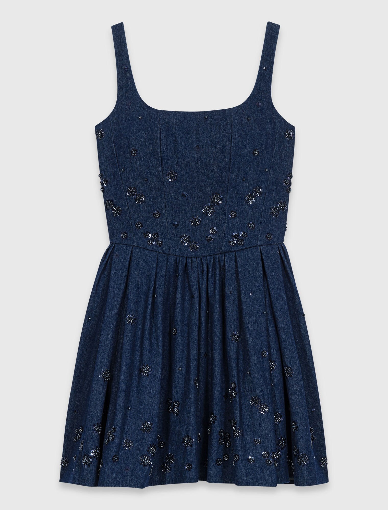 Flared embroidered denim dress