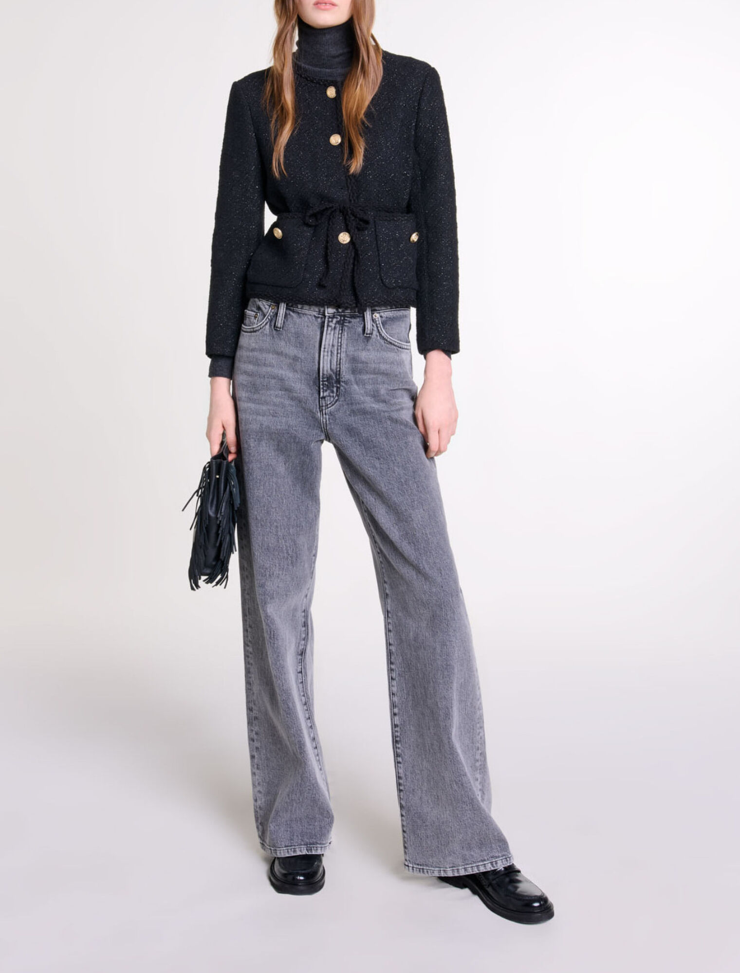 Straight-cut shiny tweed jacket