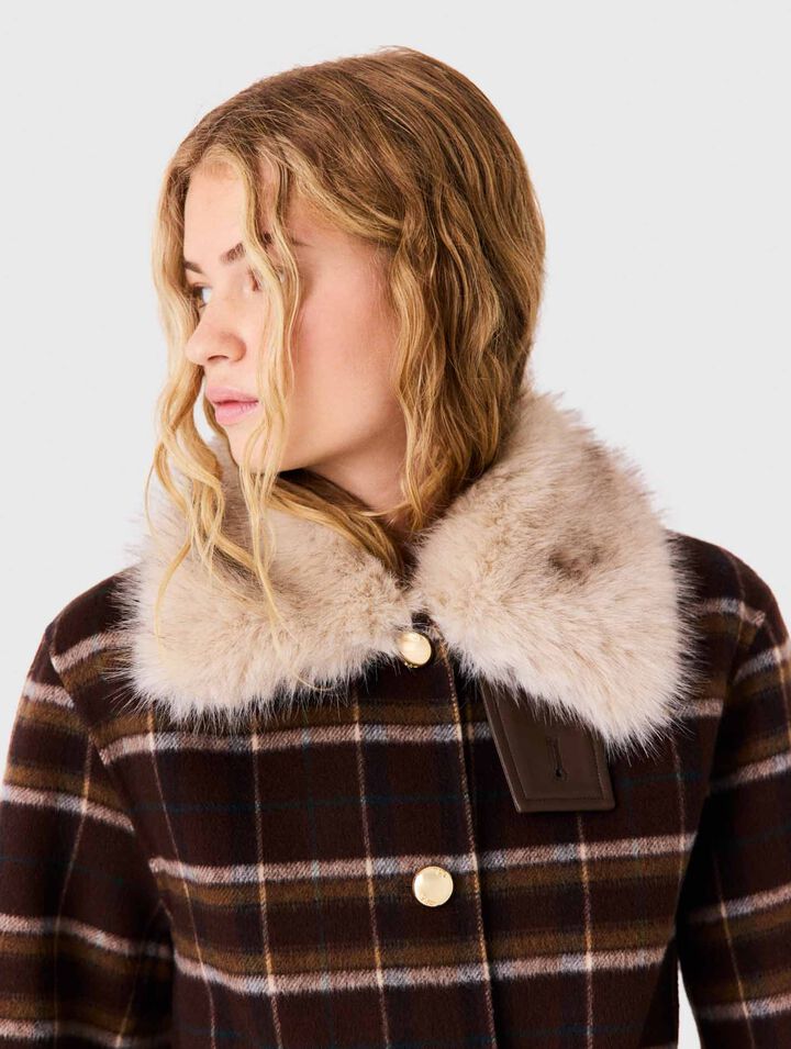 Long coat with faux fur collar