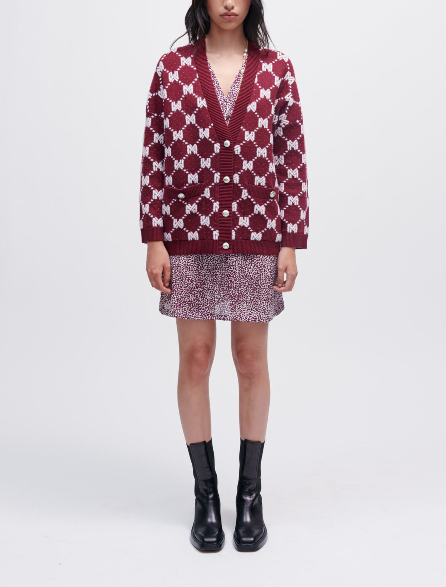 Cardigan en maille Jacquard Maje