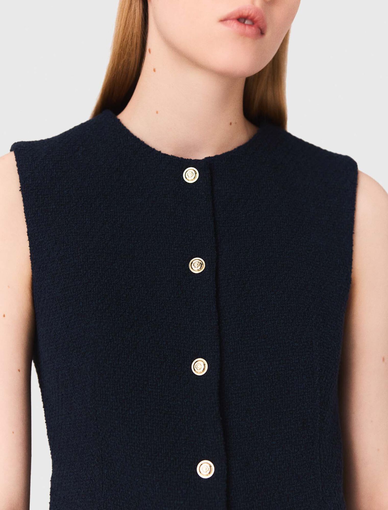 Veste longue en tweed sans manches