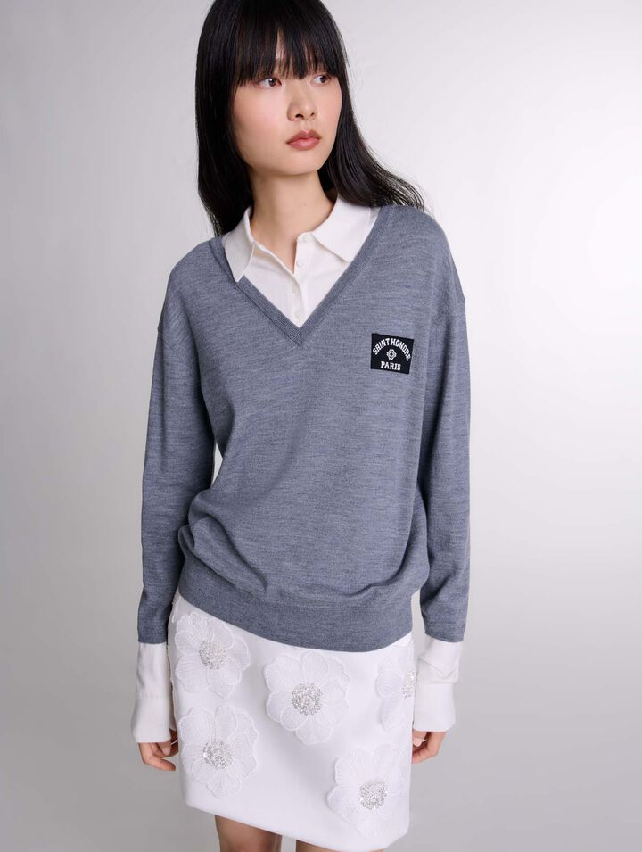 Pull trompe l'œil laine mélangée