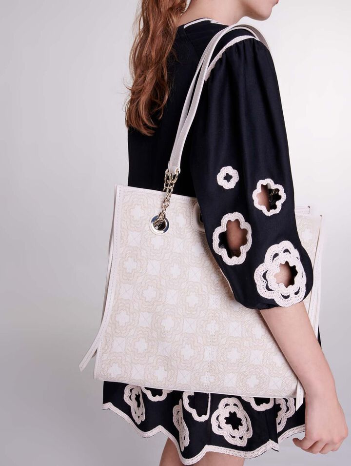 Clover print canvas shopping bag
