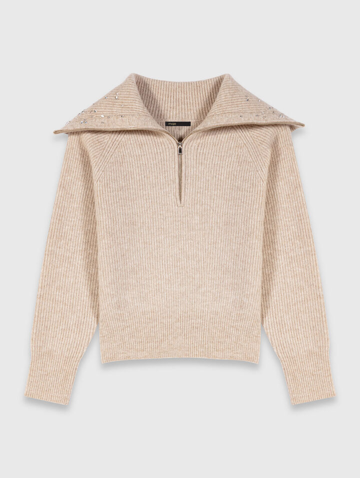 Pull strassé avec col demi-zip 