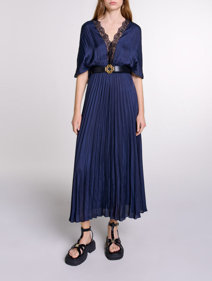Pleated maxi dress with lace