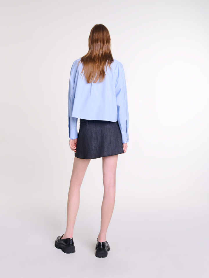 Black denim-effect mini skirt