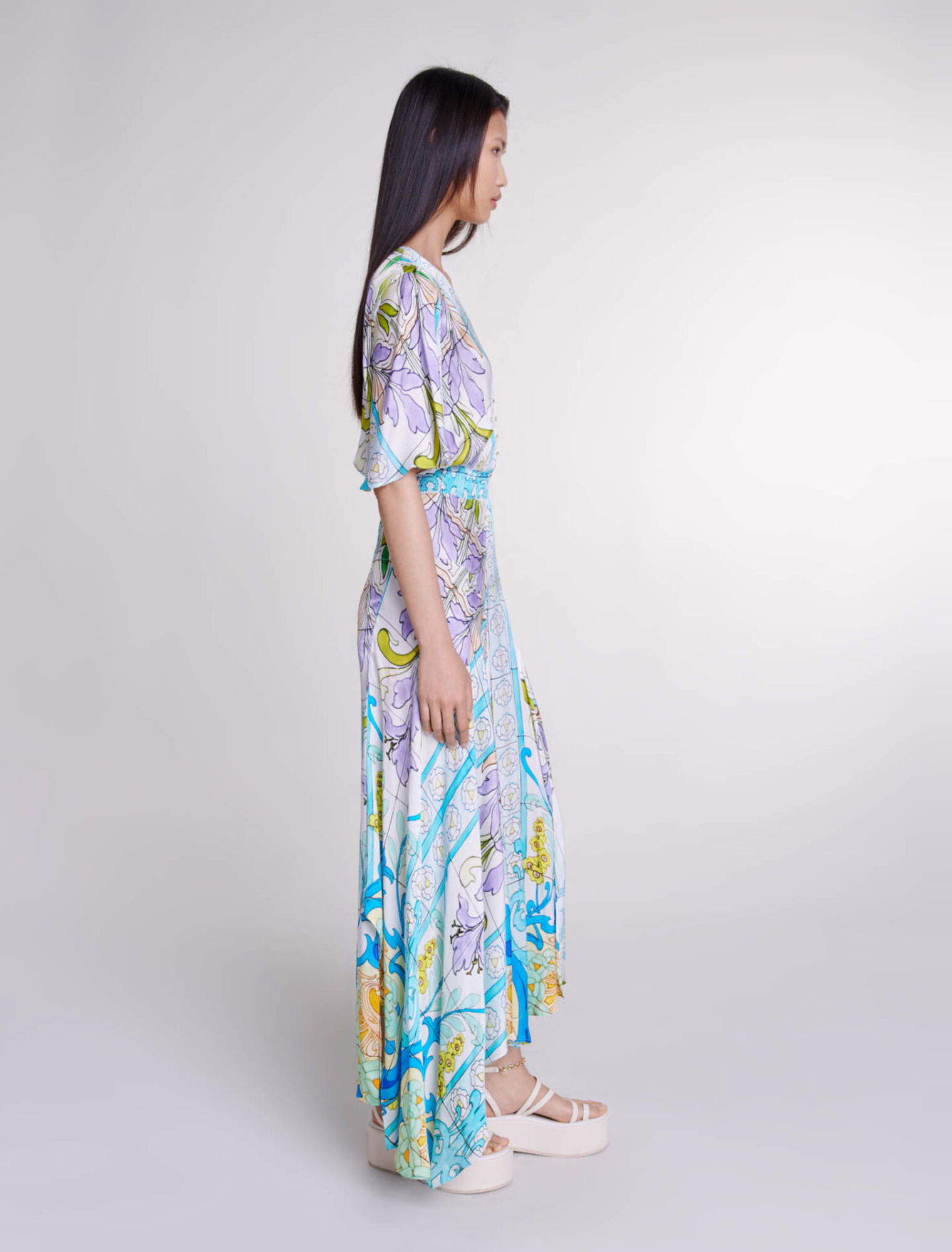 Robe longue imprimée satinée
