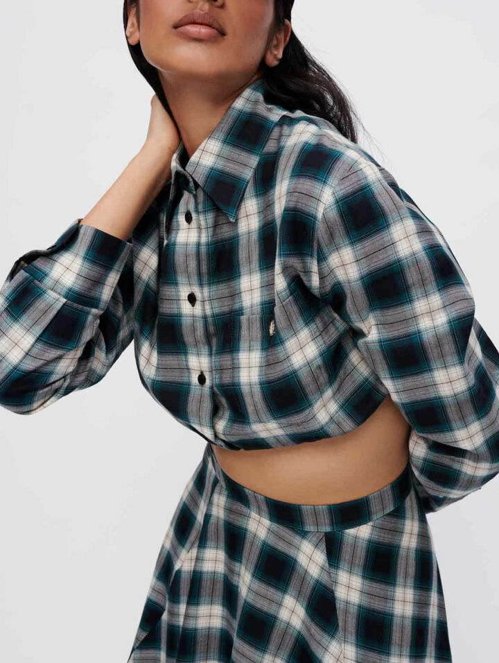 Chemise cropped en coton à carreaux