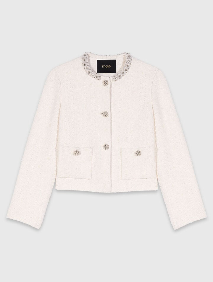 Pearl-trimmed tweed jacket