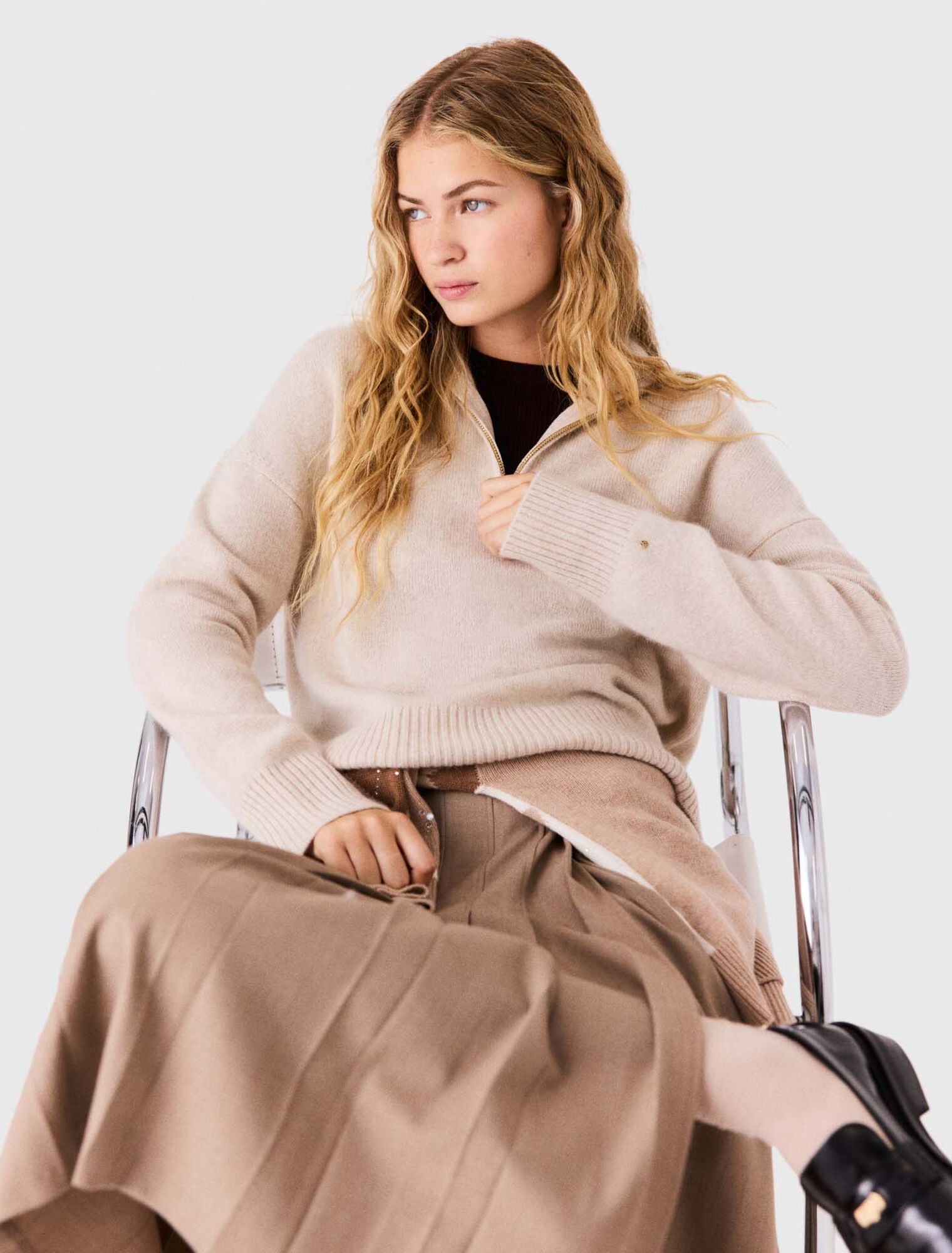 Zip-neck cashmere jumper