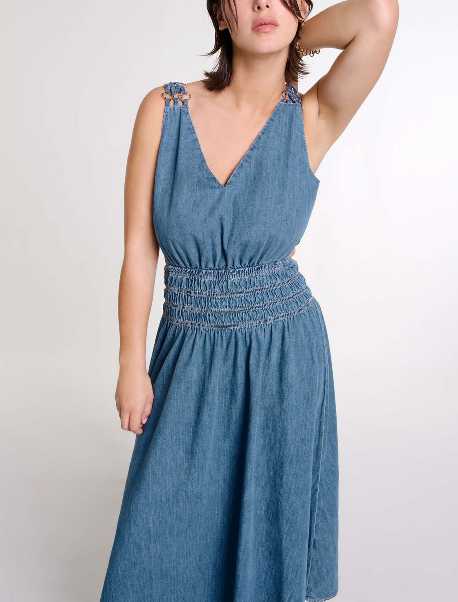 Robe longue ajour&eacute;e en denim