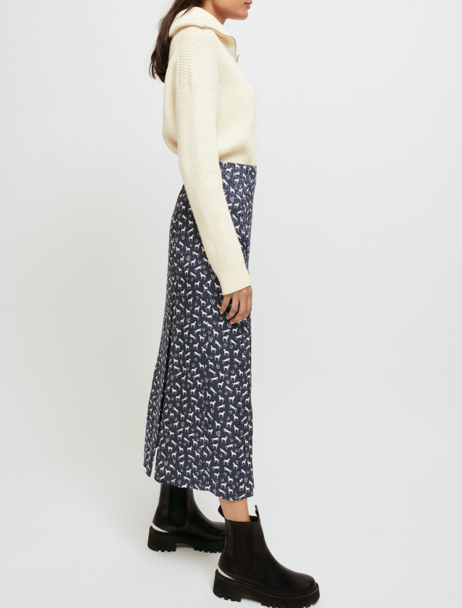 Jupe en jacquard imprimé chevaux à clous