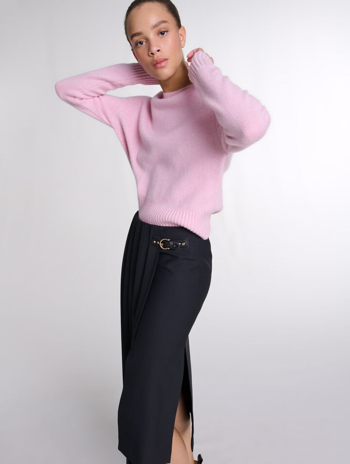 Asymmetrical long pleated skirt