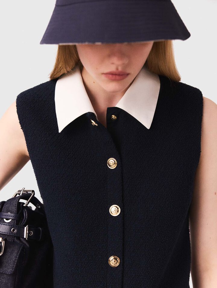 Short tweed dress, removable collar