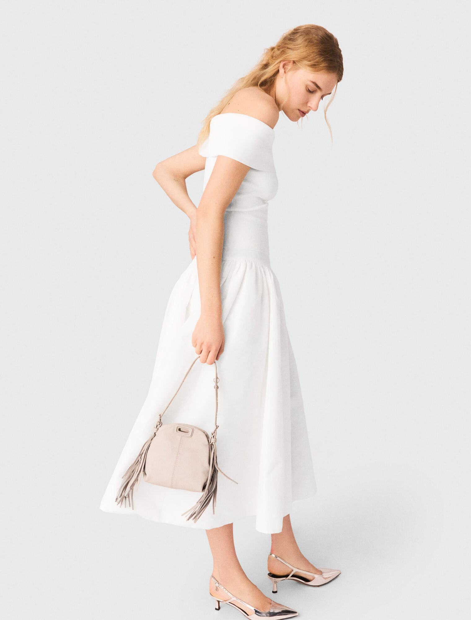 Rib knit bardot-neck top