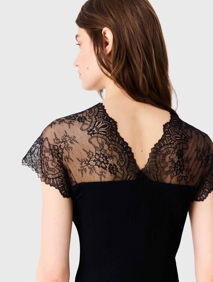 Top en jersey incrust&eacute; de dentelle