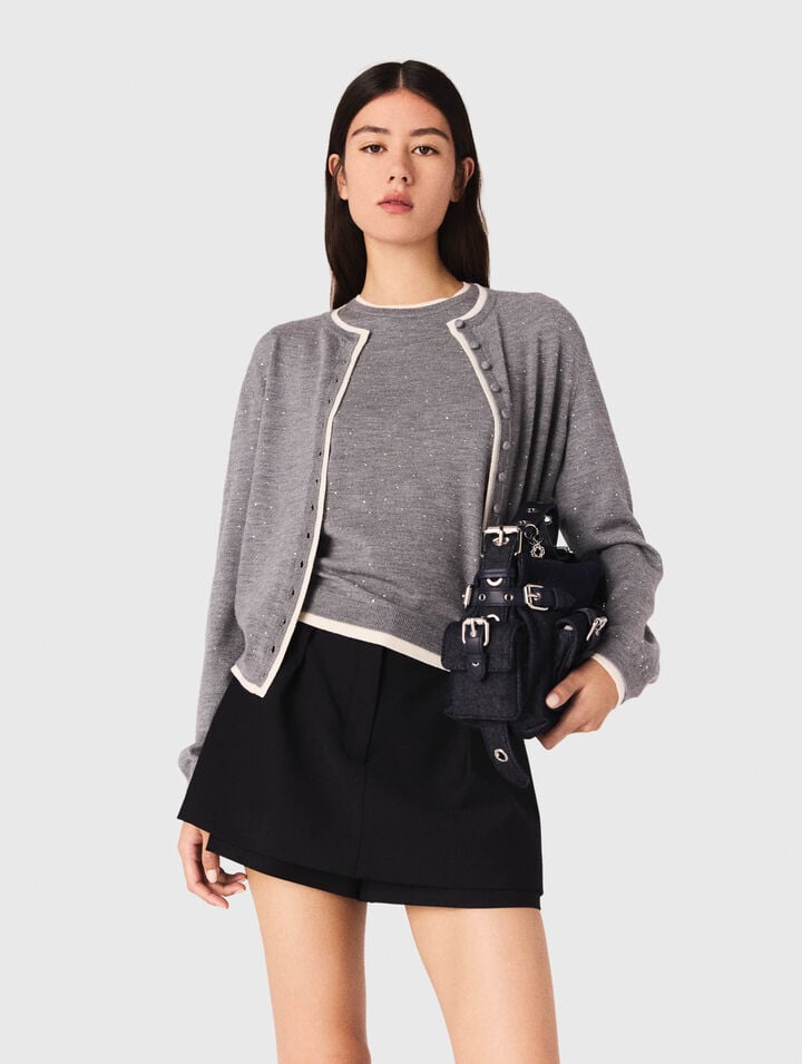 Cardigan 100% laine avec strass