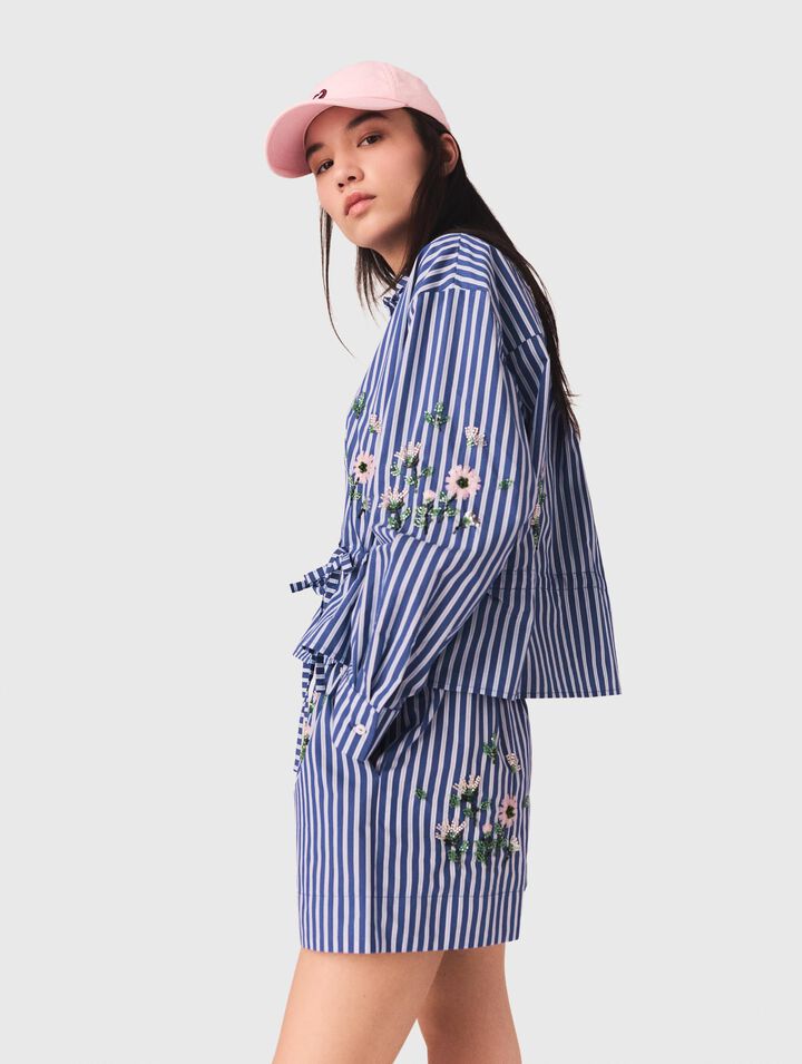 Chemise ray&eacute;e courte brod&eacute;e