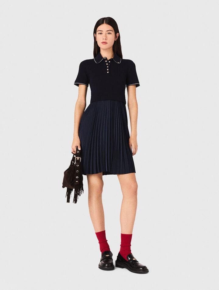 Robe courte plissée et col polo