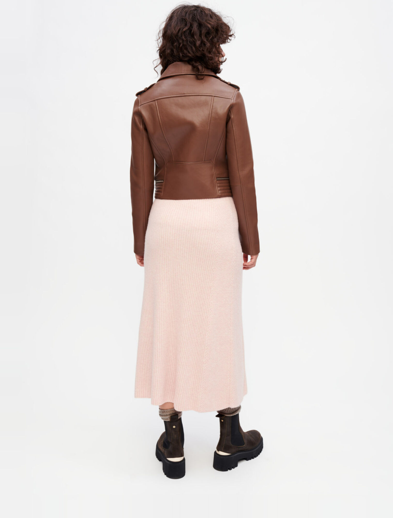 Blouson façon Biker en cuir camel