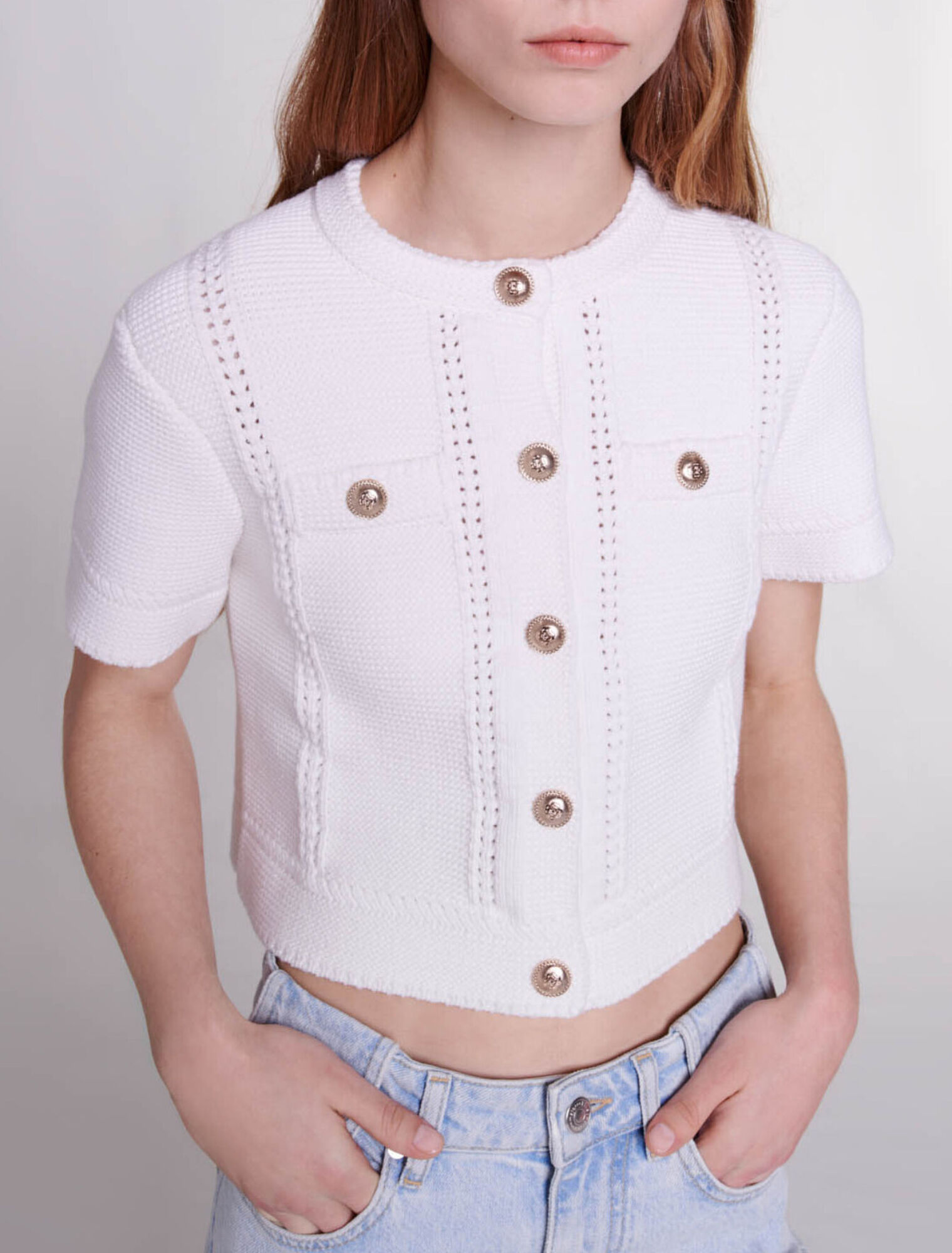 Short-sleeved knit cardigan