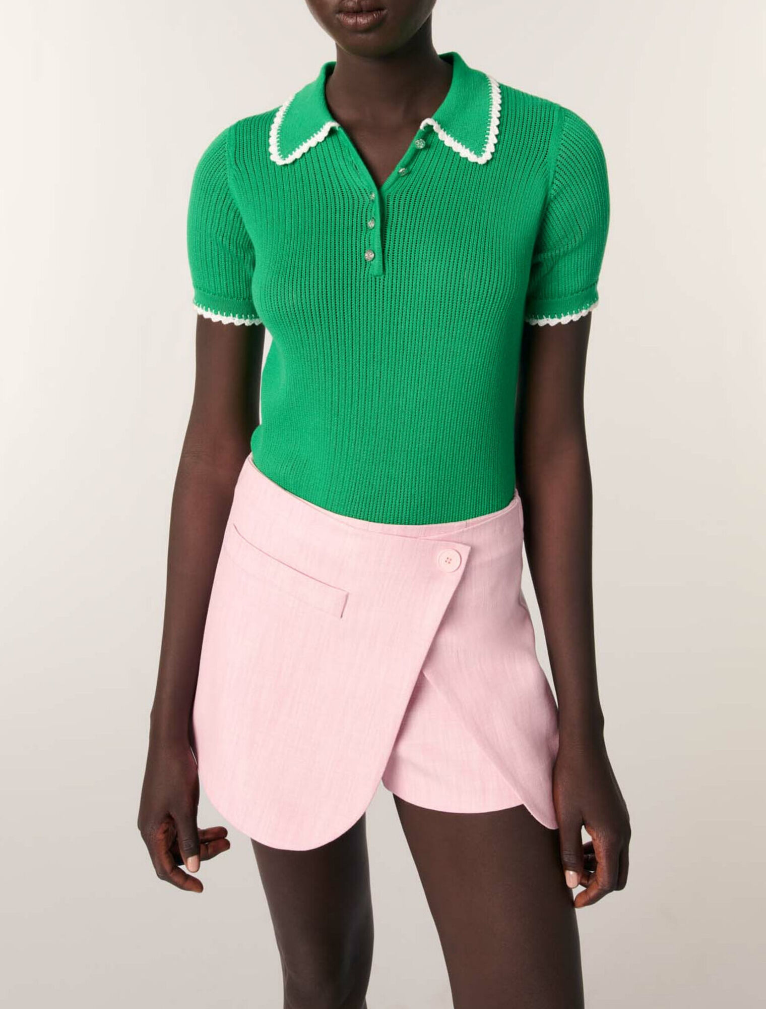 Polo en maille pointelle et crochet
