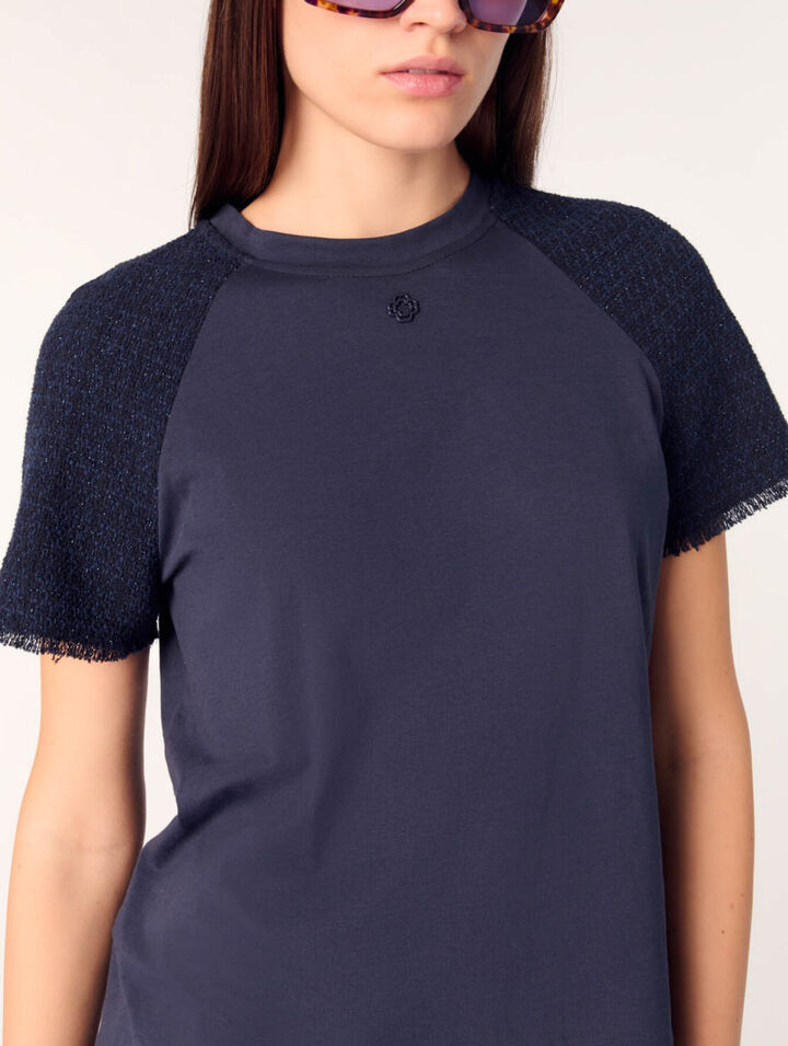 Tee-shirt &agrave; manches tweed