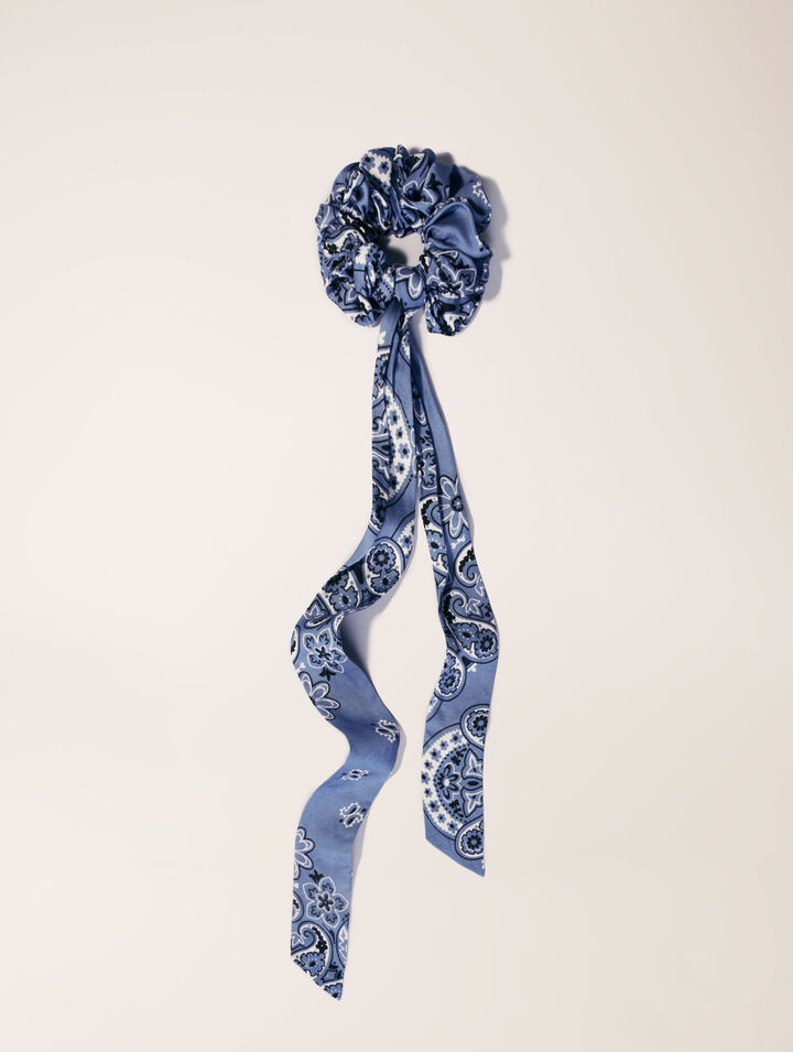 Scrunchie with printed ribbon scarf