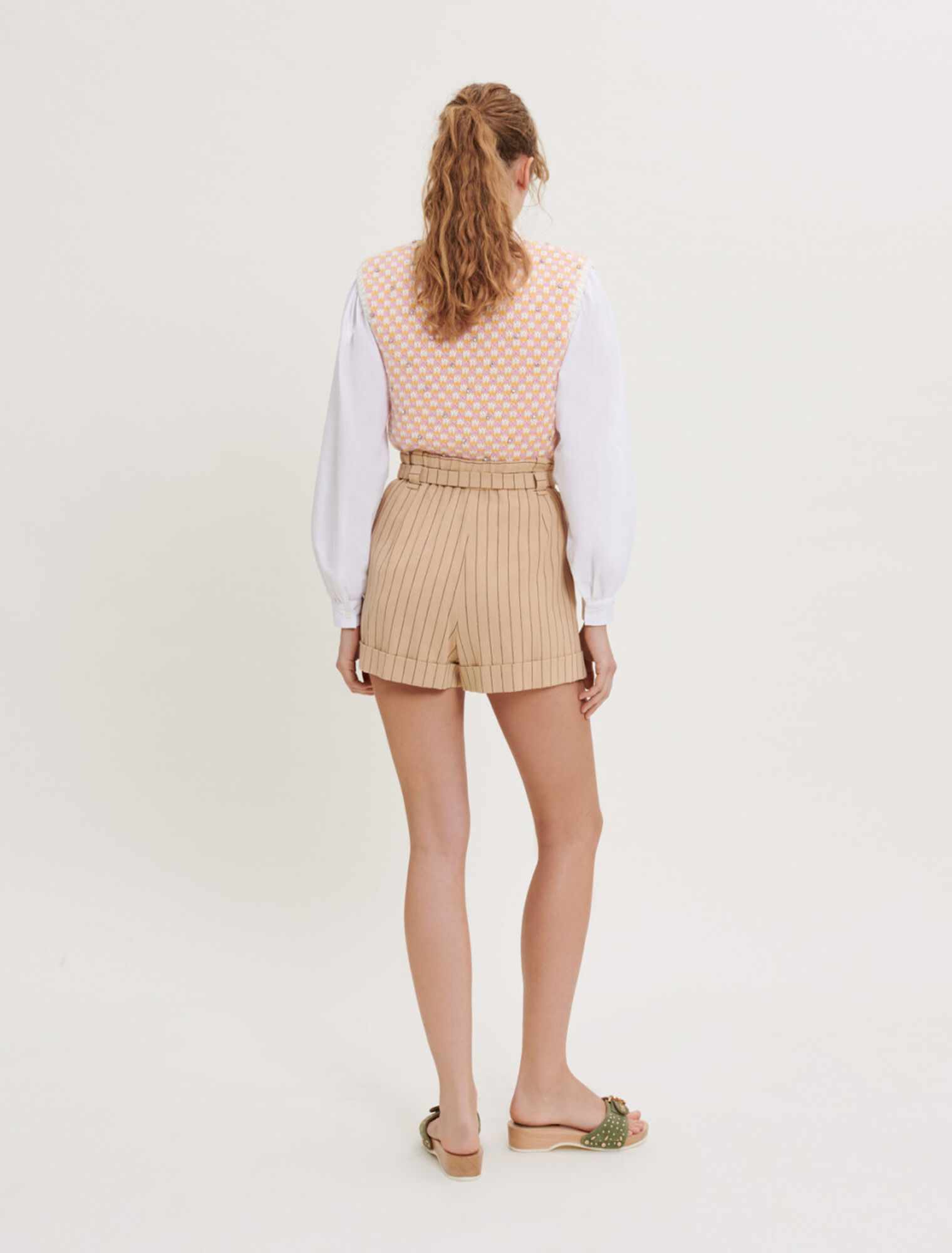 Belted striped shorts