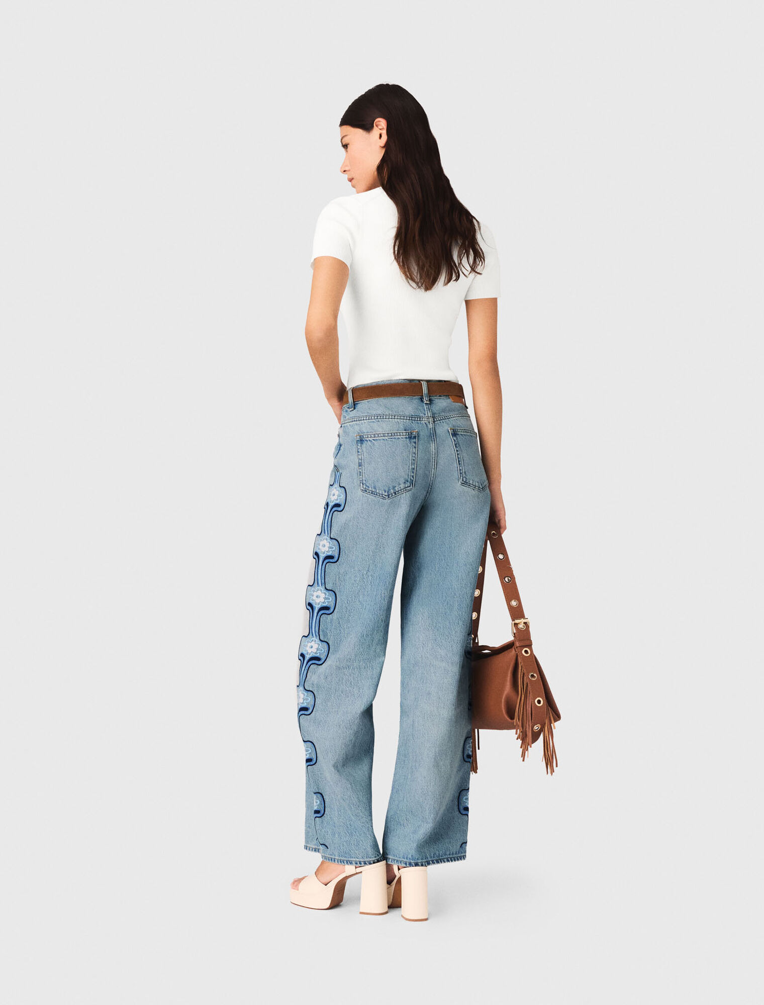 Floral embroidered wide-leg jeans