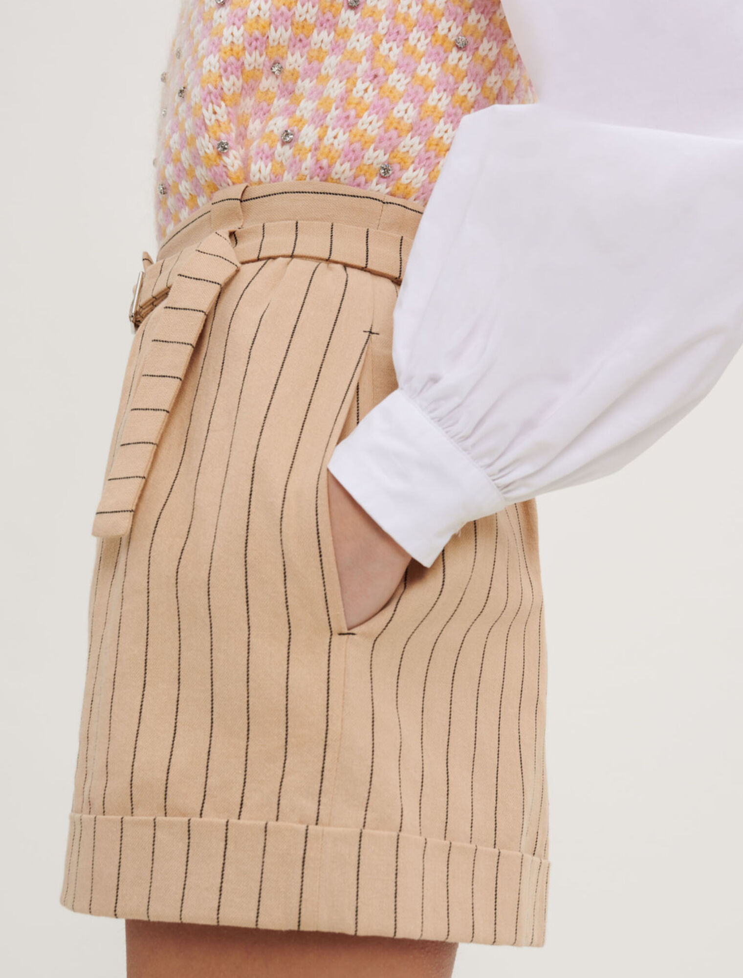 Belted striped shorts