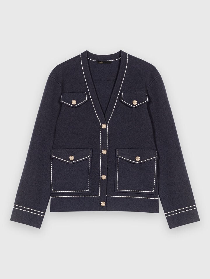 Cardigan long en maille surpiquée