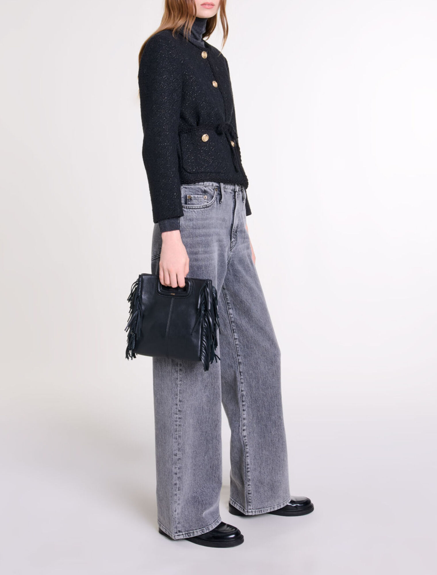 Straight-cut shiny tweed jacket