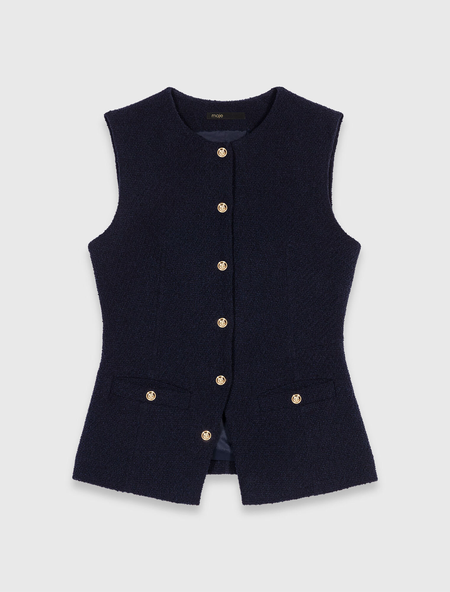 Veste longue en tweed sans manches