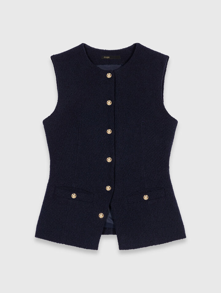 Veste longue en tweed sans manches