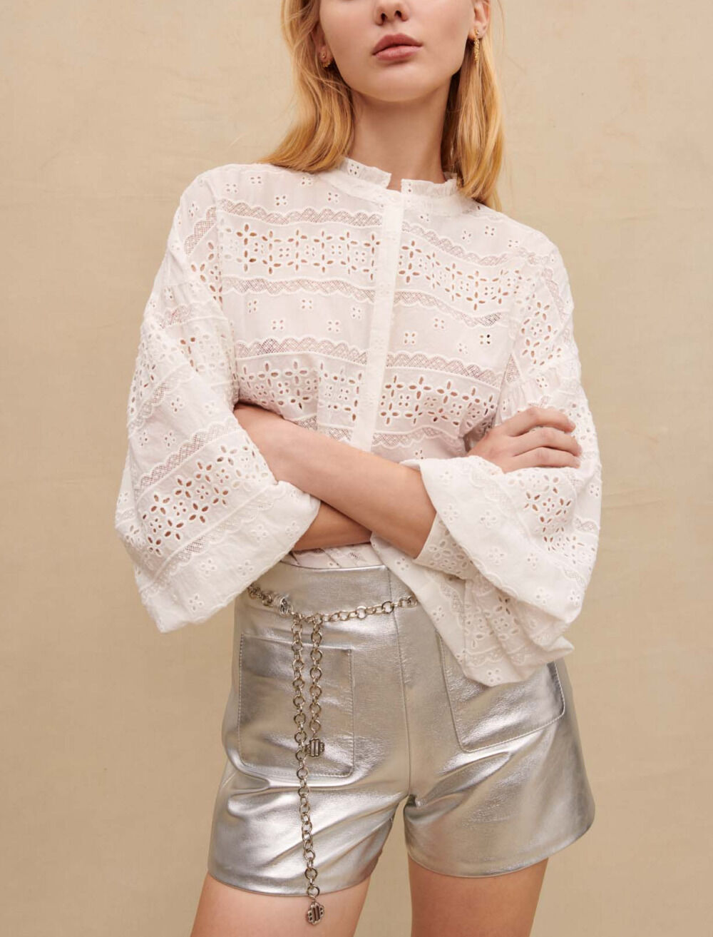 Metallic leather shorts Skirts Shorts Maje