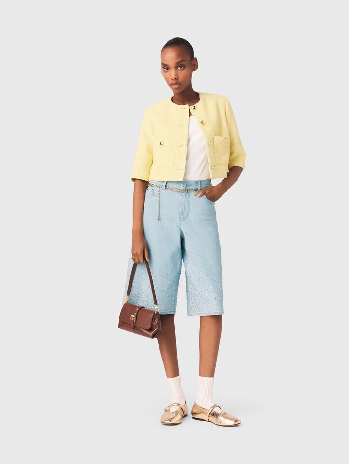 Short-sleeved tweed jacket