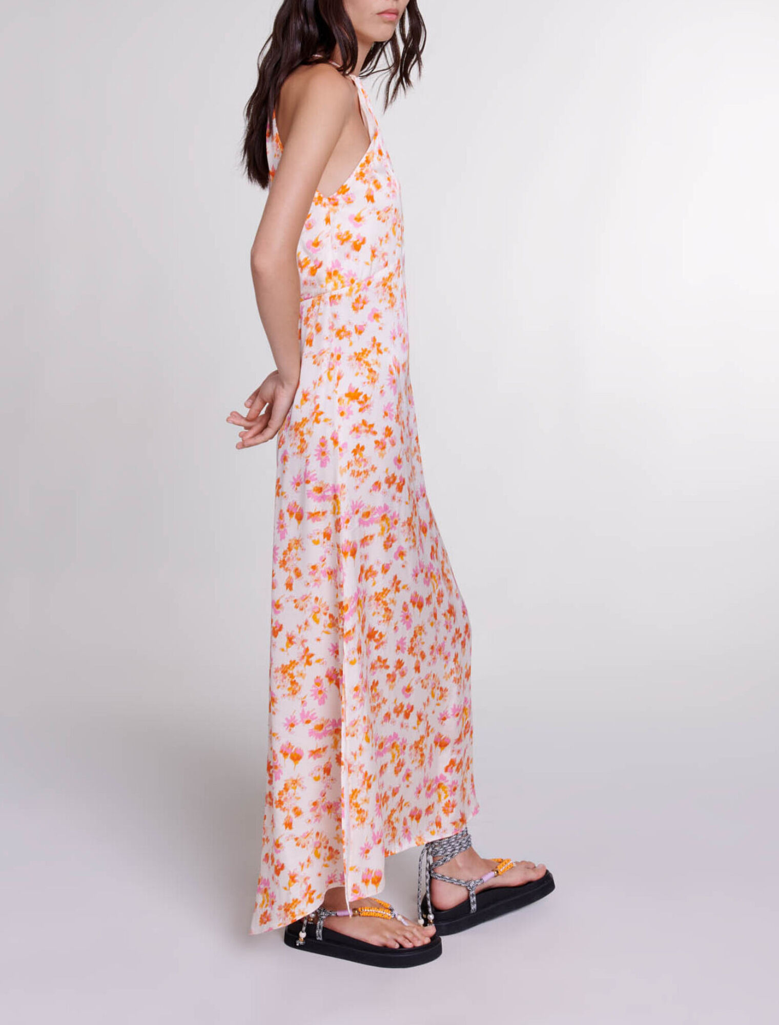 Floral satin-effect maxi dress