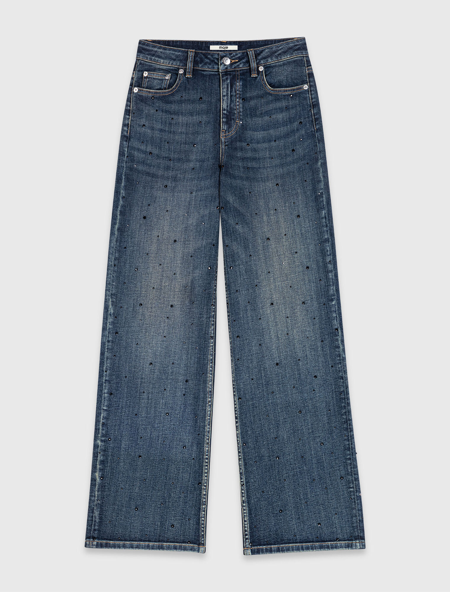 Wide-leg rhinestone jeans