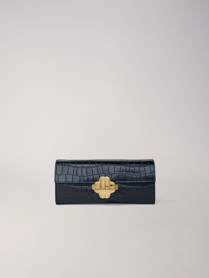 Croc-effect embossed leather bag