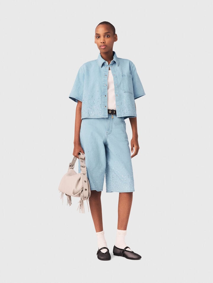 Chemise courte en denim avec strass