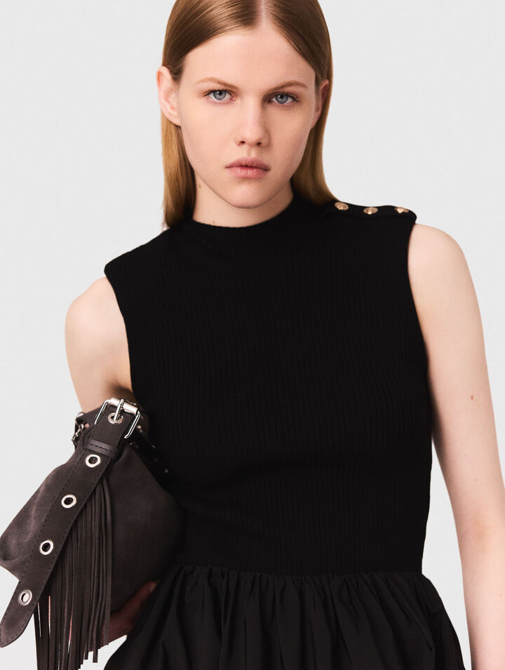 Robe courte en maille et taffetas