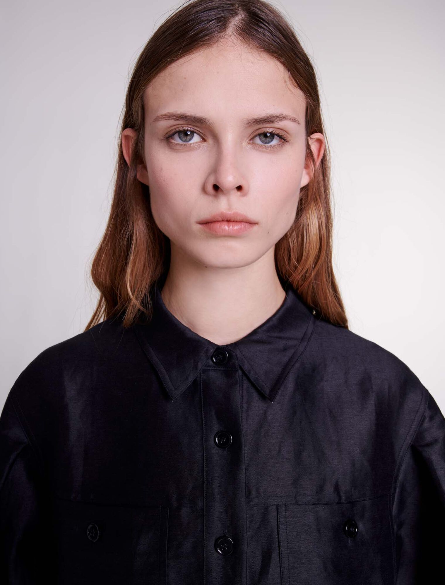 Chemise courte en lin ajourée