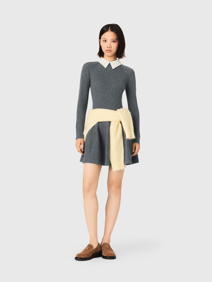 Robe courte en maille à col perlé