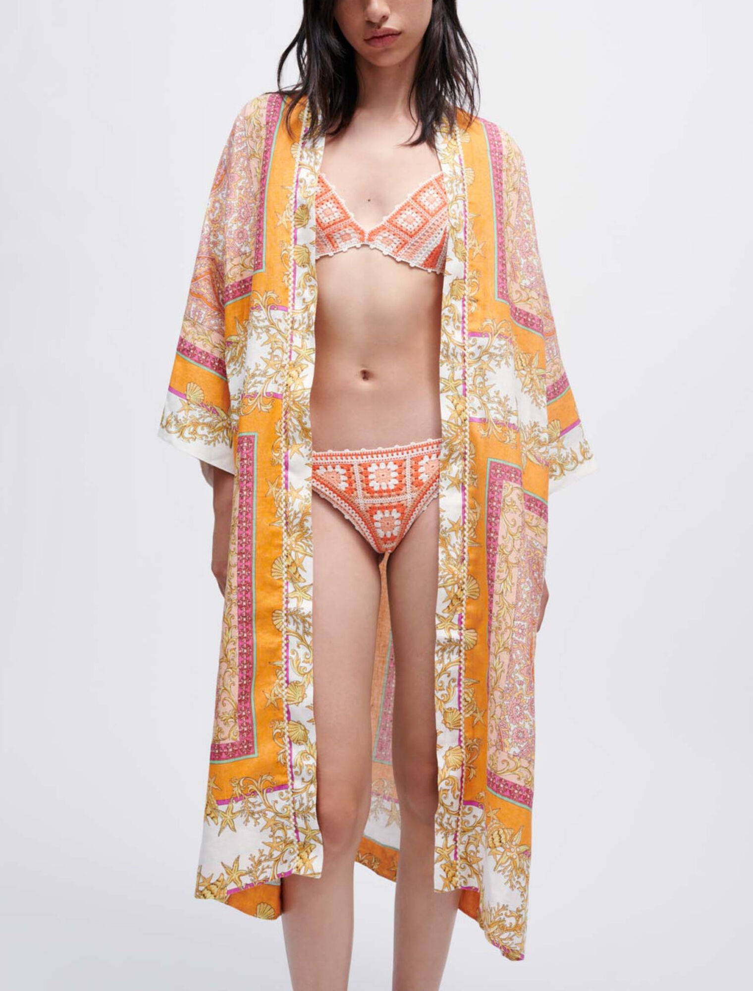 Kimono en lin imprim&eacute; foulard