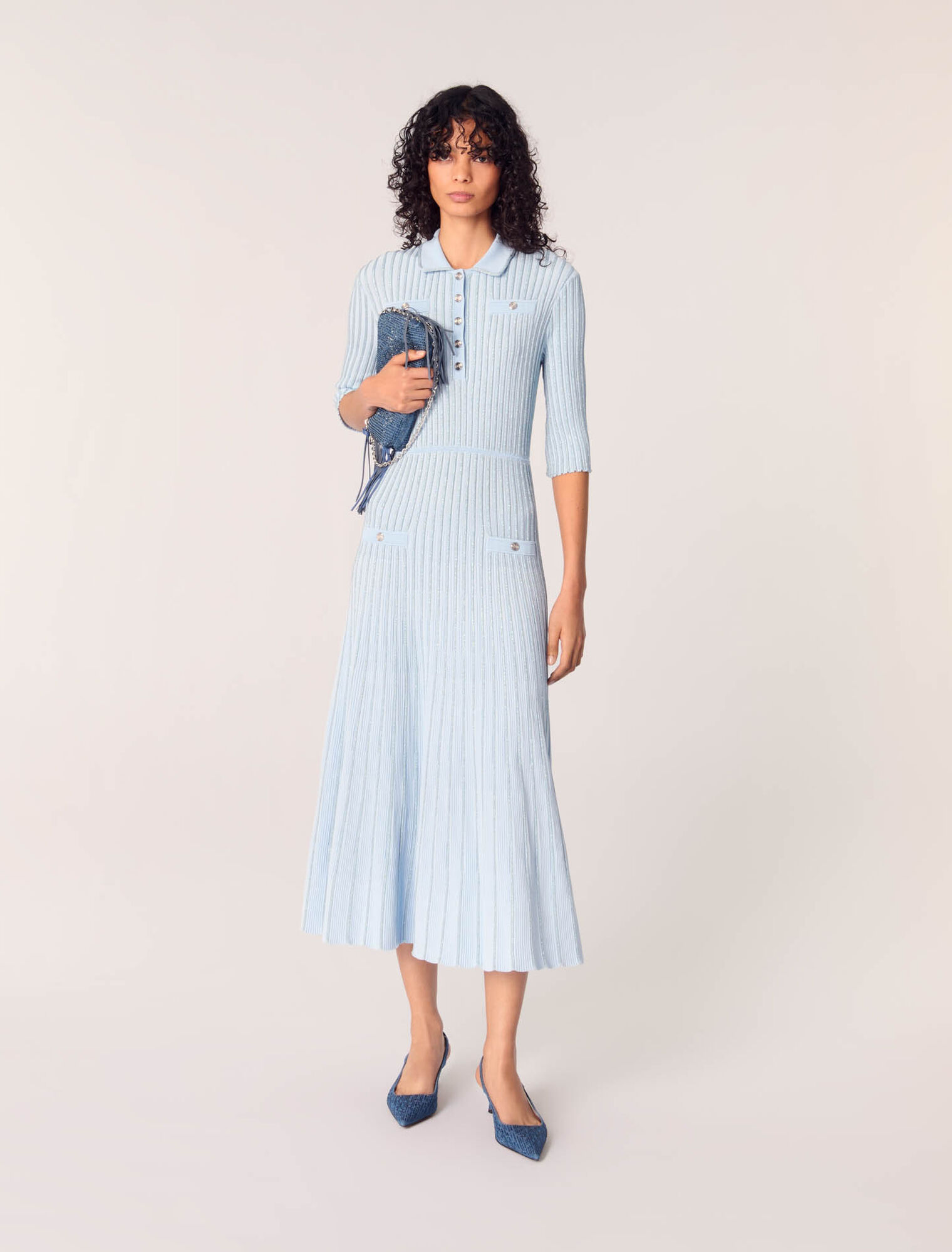 Robe midi en maille côtelée