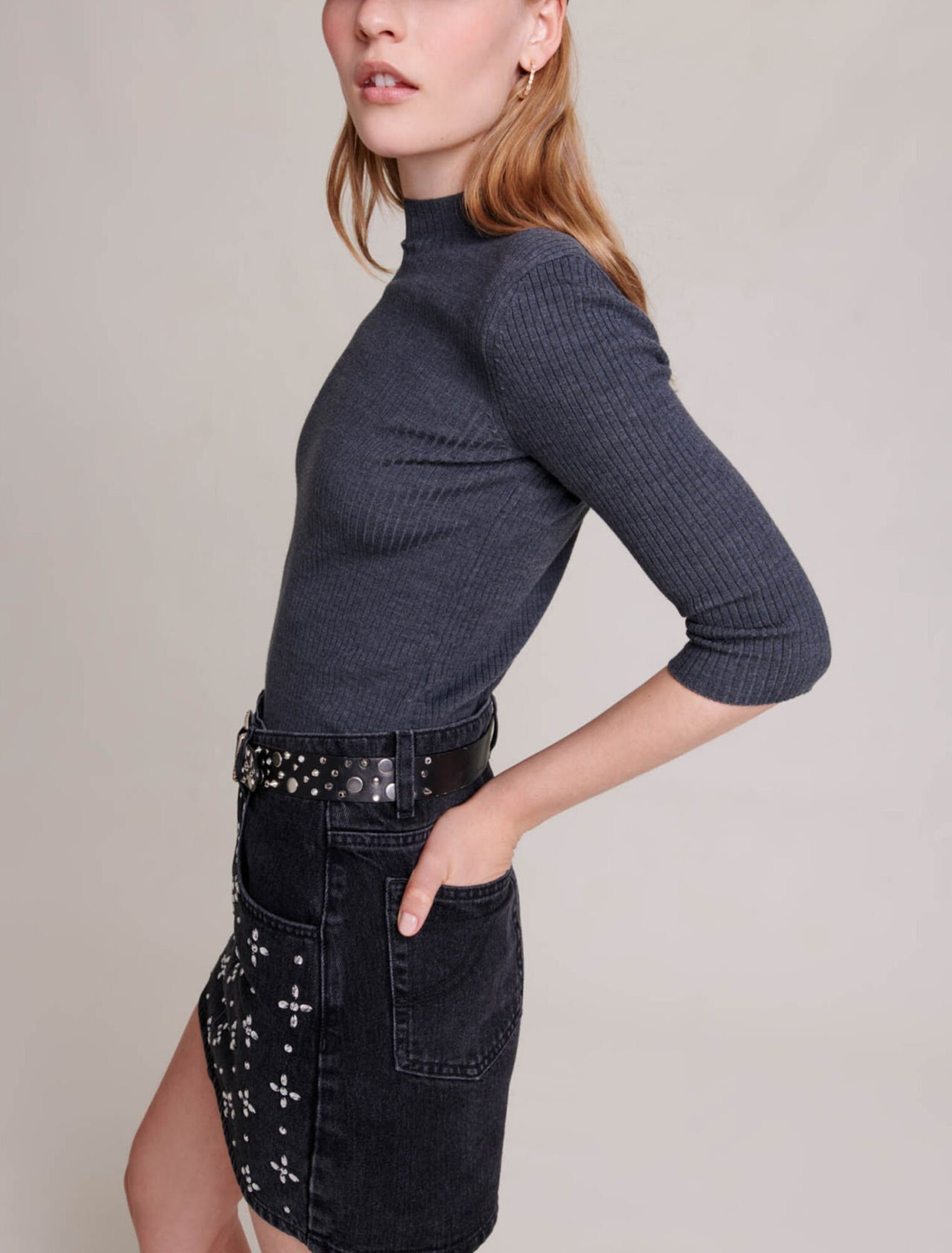 Jupe courte denim à strass