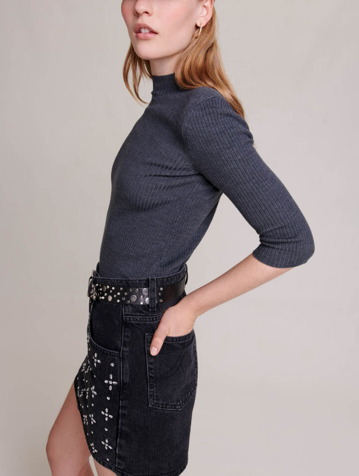 Short denim skirt with rhinestones